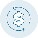 Dollar sign inside ring of two arrows icon