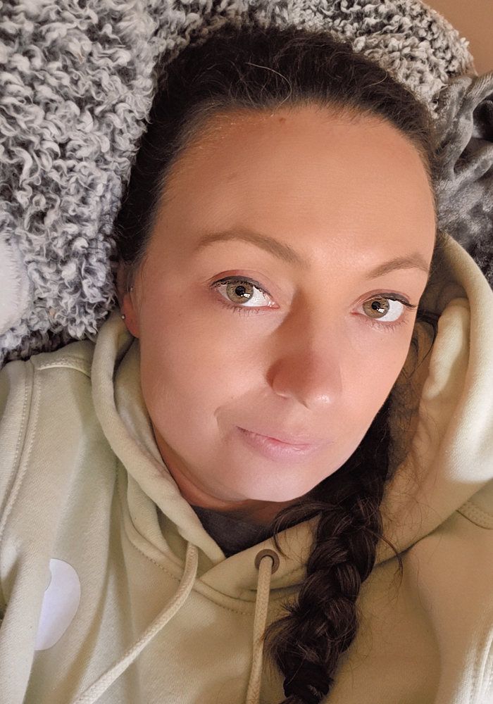 Jessica, VYEPTI® patient, taking a selfie.