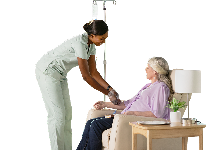 Lealani, a real VYEPTI patient, receiving her VYEPTI infusion.